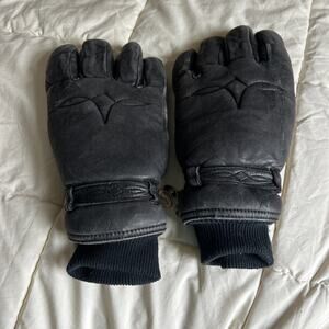 VTG Grandoe Gloves Mens M Black Leather Ski Sports Winter Insulated